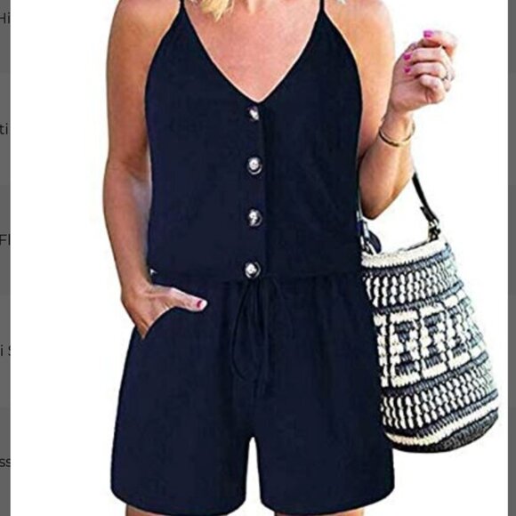 NWT KIRUNDO Women Spaghetti Strap V Neck Button Down Drawstring Waist Romper- L - Picture 6 of 6